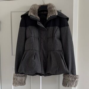 Hanii Y rabbit fur peplum down puffer coat size 40